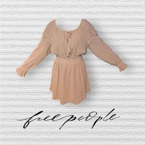 Free People Ruffle Smocked Drop Waist Long Sleeve Lightweight Mini Dress Size M
